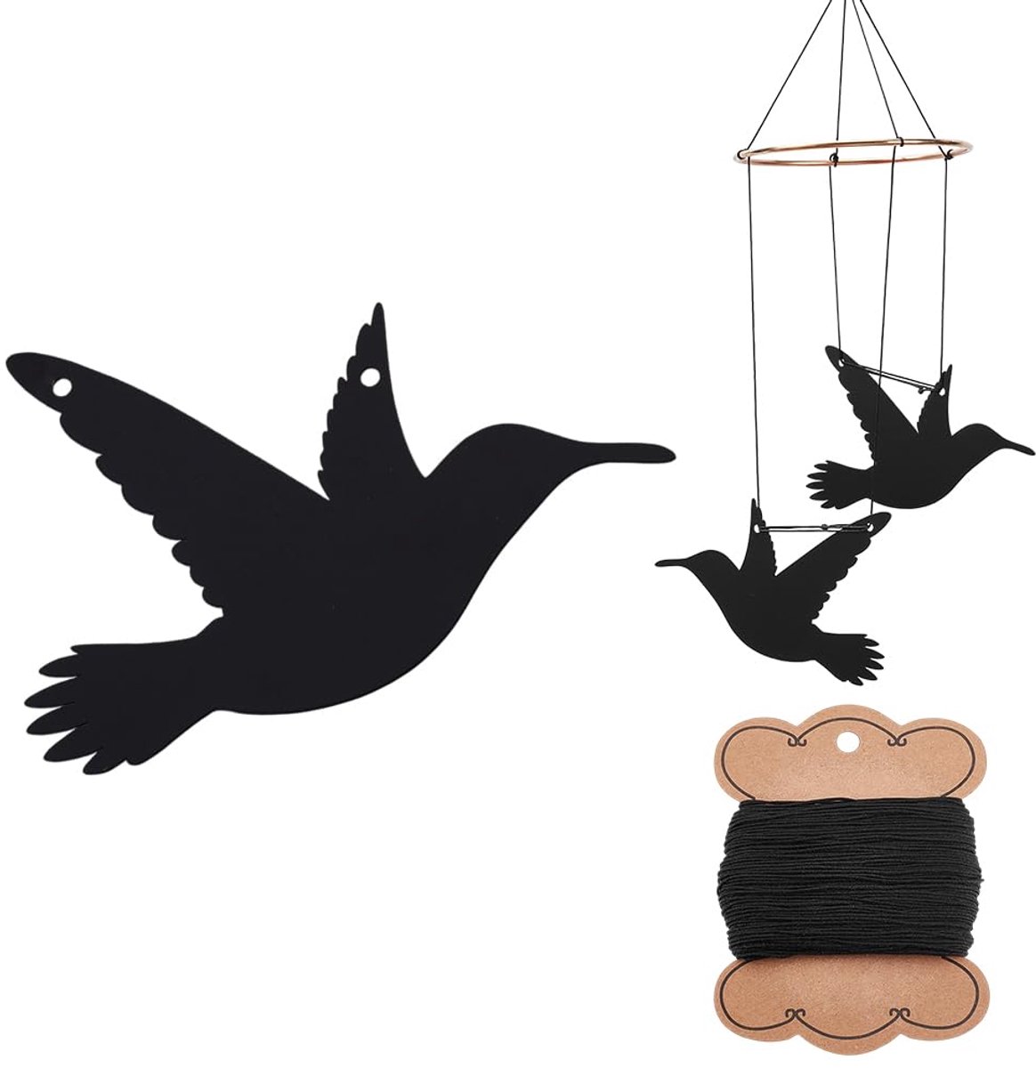 2 Stks Vogel Vervanging Wind Catcher Zwart Wind Chime Zeil Vervanging met 50 m Nylon Koord Metalen Winds Chime Onderdelen Vervangingen voor Sympathie Winden Chimes 80x110x1mm