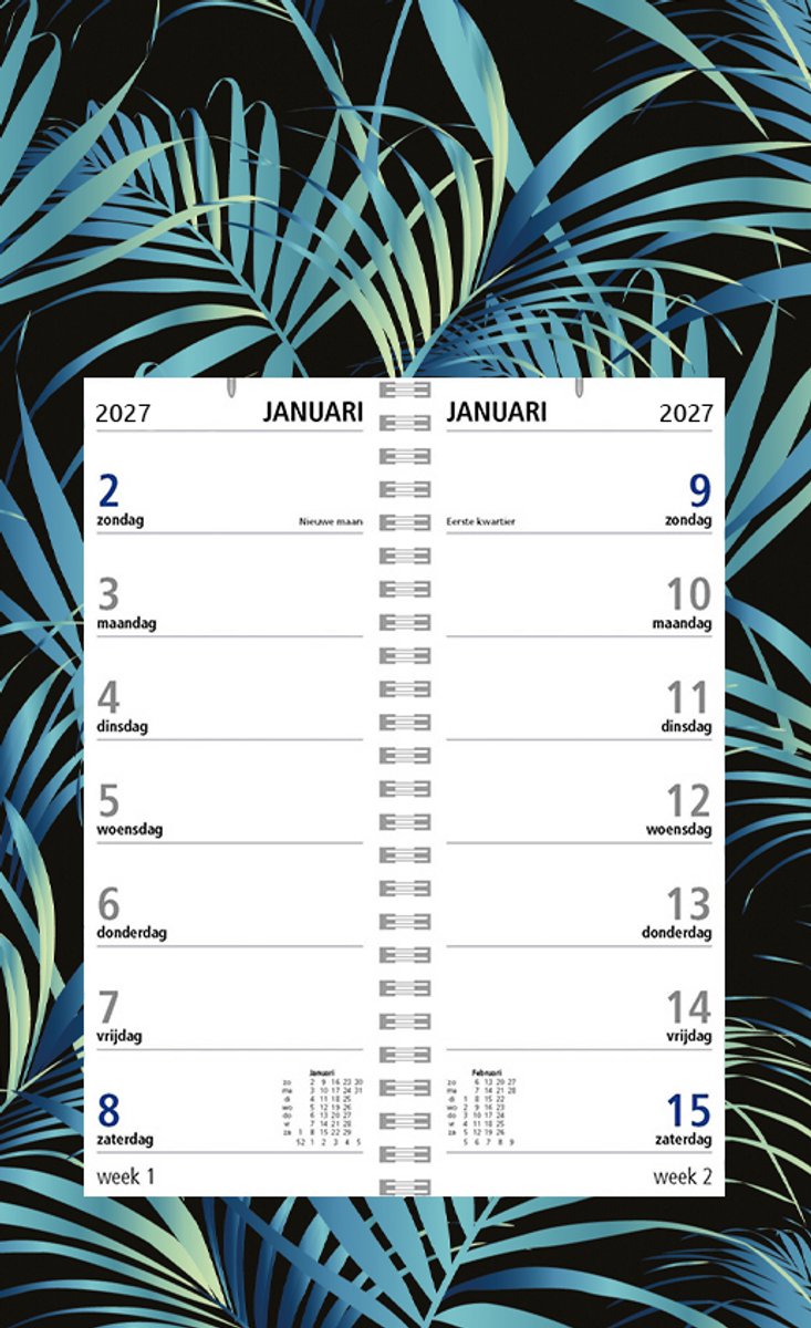 Castelli - omlegweekkalender op schild 2027 - ringband - 2 weken overzicht - formaat 20x33cm - dessin schild Varens