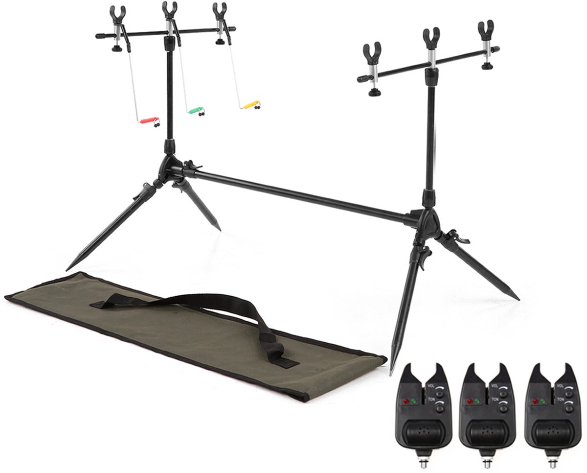 Karper Rod Pod 3 Hengels – Verstelbare Hengelsteun – Met Beetmelders en Swingers – Inclusief Draagtas
