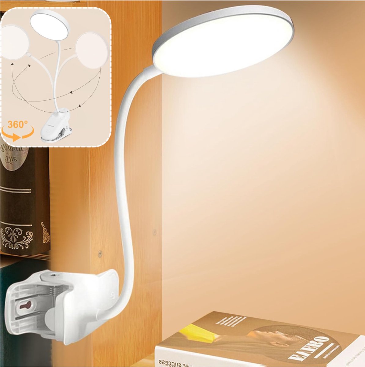 CRLYN® Leeslamp met Klem - Bureau Lamp - Lezen en Werken - Wit