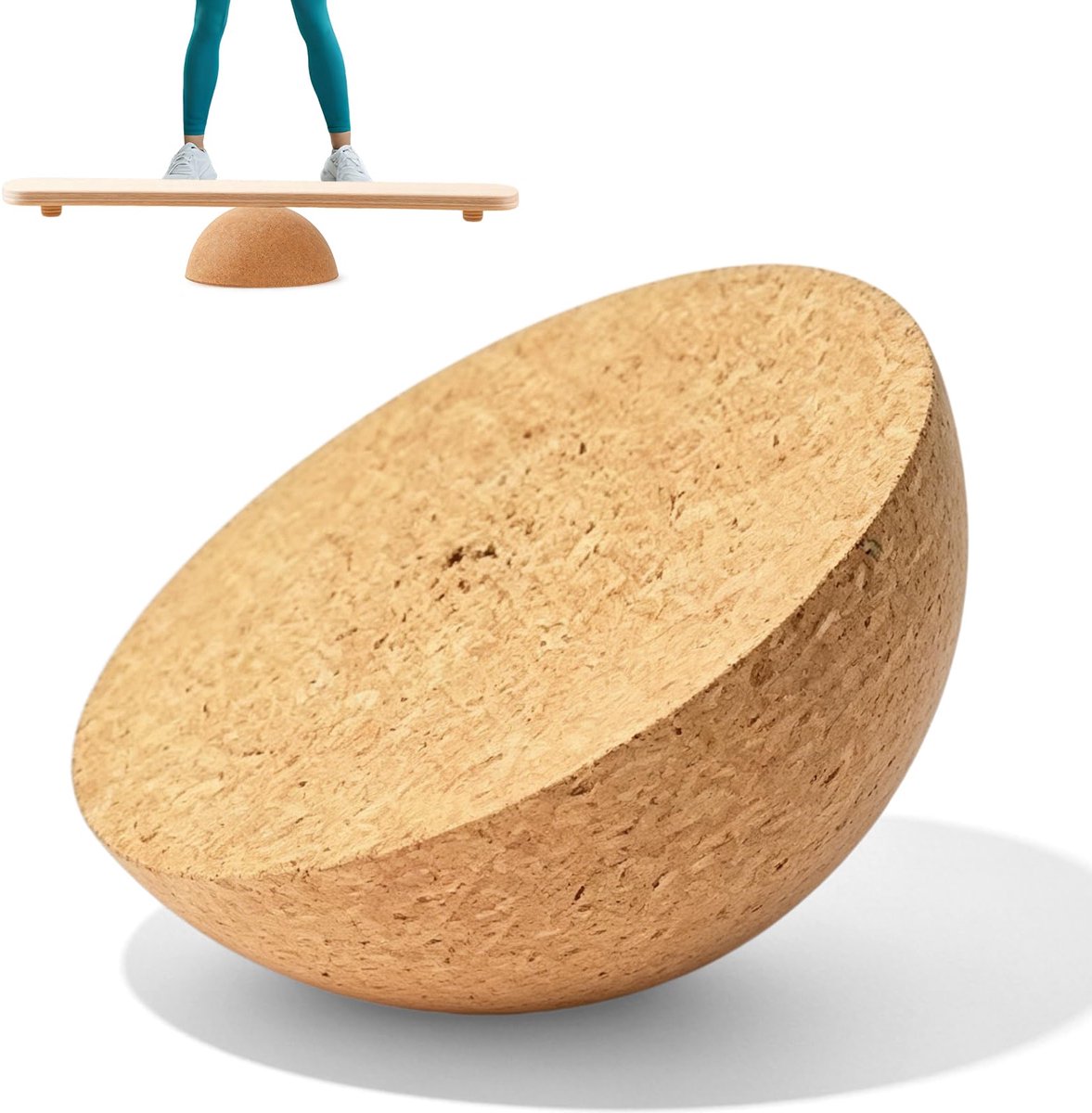 halfrond, balanstrainer Ø 15 cm, van natuurkurk, halfronde balansbal, balansboard halve bol voor yoga, fascia, coördinatie, balansboards en fitnesstraining, 15 x 7 cm