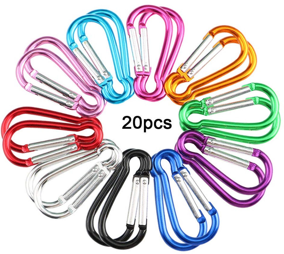 20Pcs Premium Aluminium Kalebasvormige Vergrendelen Karabijnhaken Set, 5cm Mini Karabijnhaak Sleutelhanger, Multifunctionele Karabijnhaak Clip (Niet voor Klimmen!)
