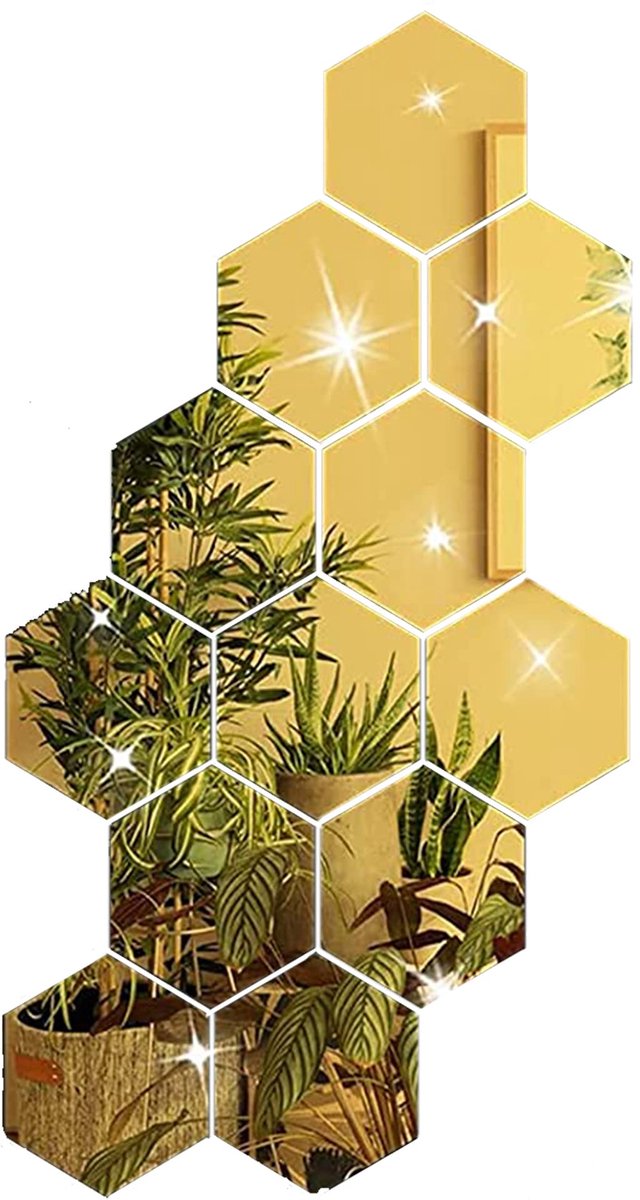 Spiegel Stickers - Zelfklevende Tegels Voor Wanddecoratie in Badkamer, Woonkamer, Keuken, Kleedkamer (Goud, 6.3 cm)
