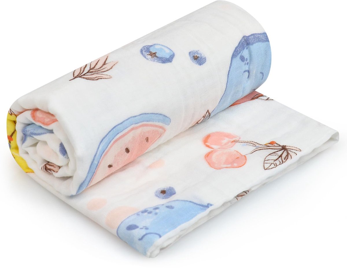 Babydeken 100% katoen, warme babydekens, baby-inbakerdeken, katoenen deken voor pasgeboren baby, voor wieg, babyzitjes kinderwagens bedden, fruitparadijs, 70x90cm