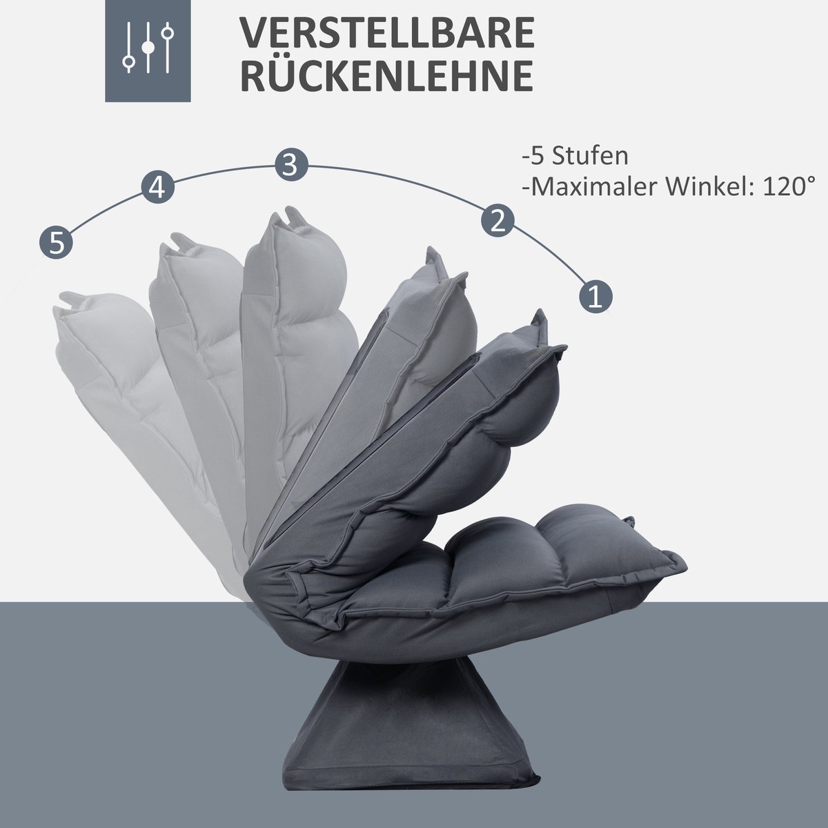 HAUSS SPOLE Relaxfauteuil 360 Graden Draaibaar Met Vijfvoudig Verstelbare Rugleuning Van Staal Donkergrijs Voor Woonkamer En Leeshoek Dark Gray