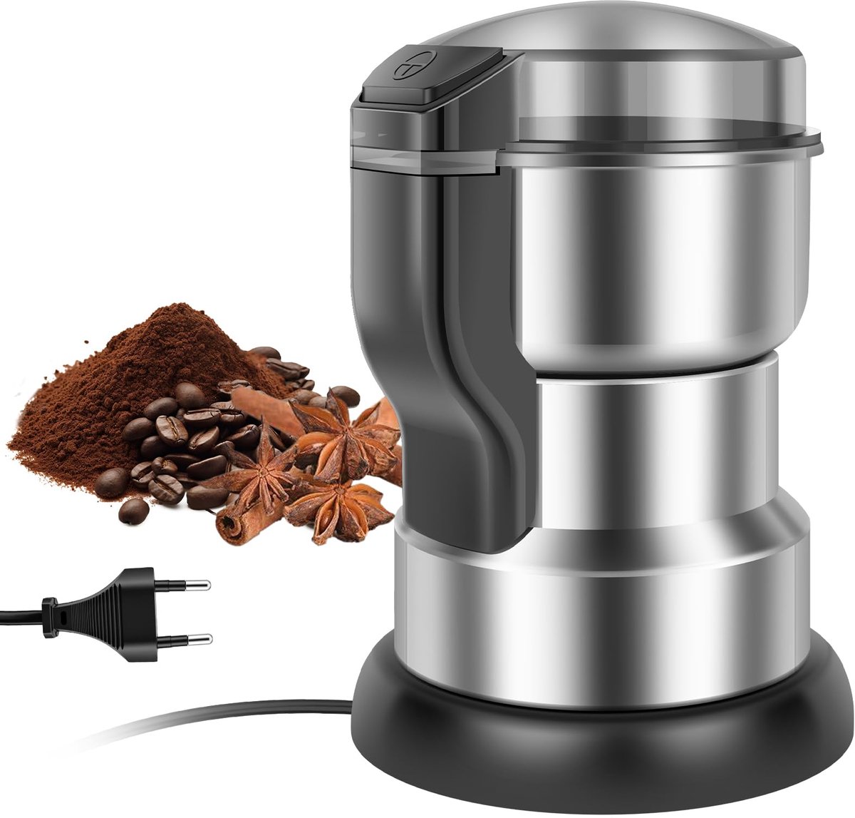 koffiemolen, 300 W, kruidenmolen met 4 roestvrijstalen messen en transparant deksel, bediening met één knop, draagbare koffiemolen voor koffiebonen, noten, granen en specerijen