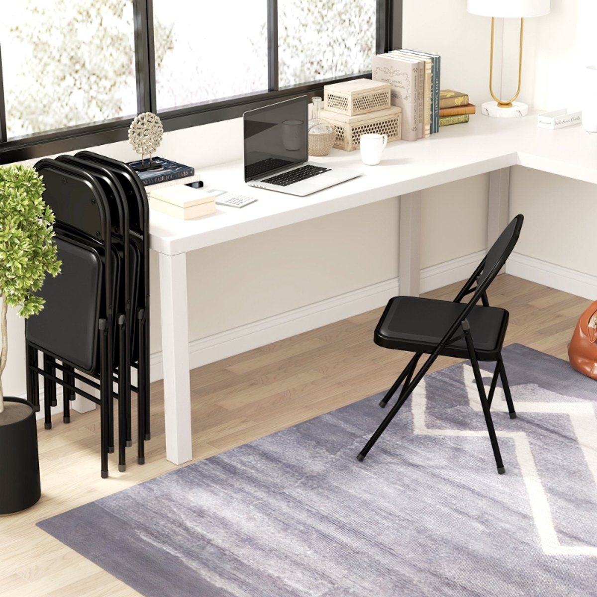 Klapstoel Set Van 4 - Opvouwbare Stoelen Met Gewatteerde Zitting - Voor Eetkamer, Kantoor En Wachtruimte - Metaal - Zwart