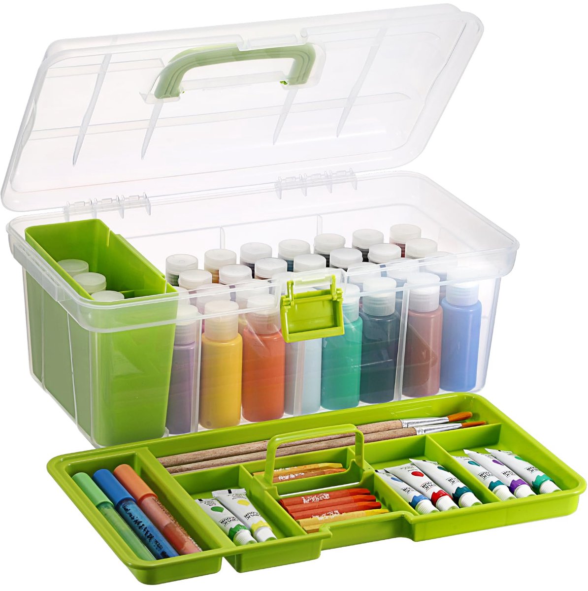 Draagbare gereedschapskoffer, kunstenaarsbenodigdheden, olieverf, organizer, multifunctionele opbergdoos, kunststof, BPA-vrij, met plank en wastafel, voor verf, penselen en kunstaccessoires