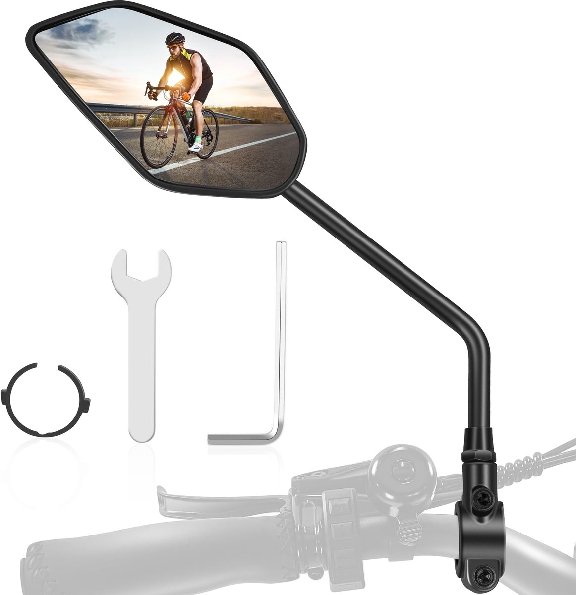 SnelShoppen - Fiets Spiegel voor E-Bike - Links HD 360° Draaibaar en Vouwbaar - Extra Groot Spiegeloppervlak - Geschikt voor Stuur 21.8-25 mm - E-Bike