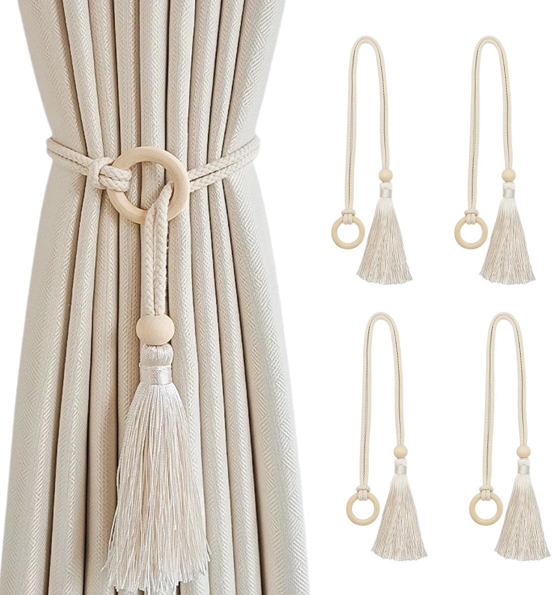 Gordijn Tiebacks,Guador 4 Stuks Holdbacks Houder Haak Clip,Tiebacks Gordijn Gesp Touw Clips,Moderne Stijl Decoratieve,Gordijn Gevlochten Vastbinden Touw Holdbacks,Gordijnbinders,Gordijnhouders