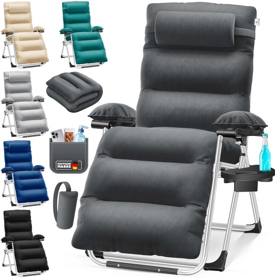 KESSER Luxe Ligstoel - Extra Breed & Comfortabel - Dikke Kussens, Armleuningen, Hoofdkussen, Bijzettafel & Opbergvakken - Ergonomisch & Antislip - Tuin of Balkon - Marineblauw — afbeelding 5