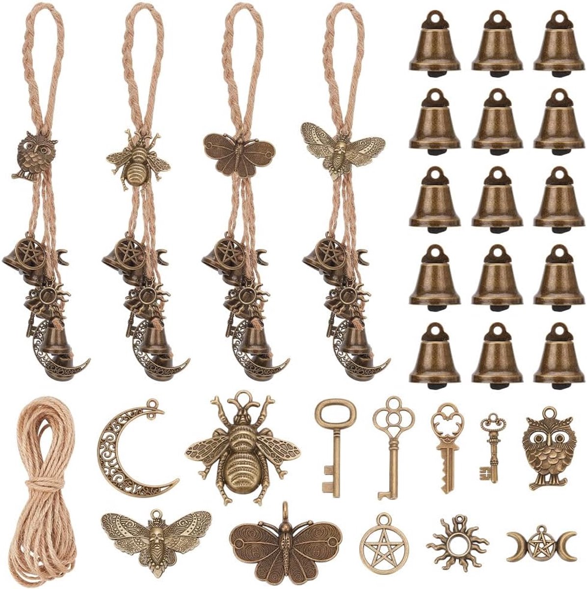 4 sets DIY heksenklokken kit dieren thema heks windgong windgong buitenshuis heksendecoratie heksendecoratie heksendecoratie voor deurknop voor bescherming heksenambacht voor beginners
