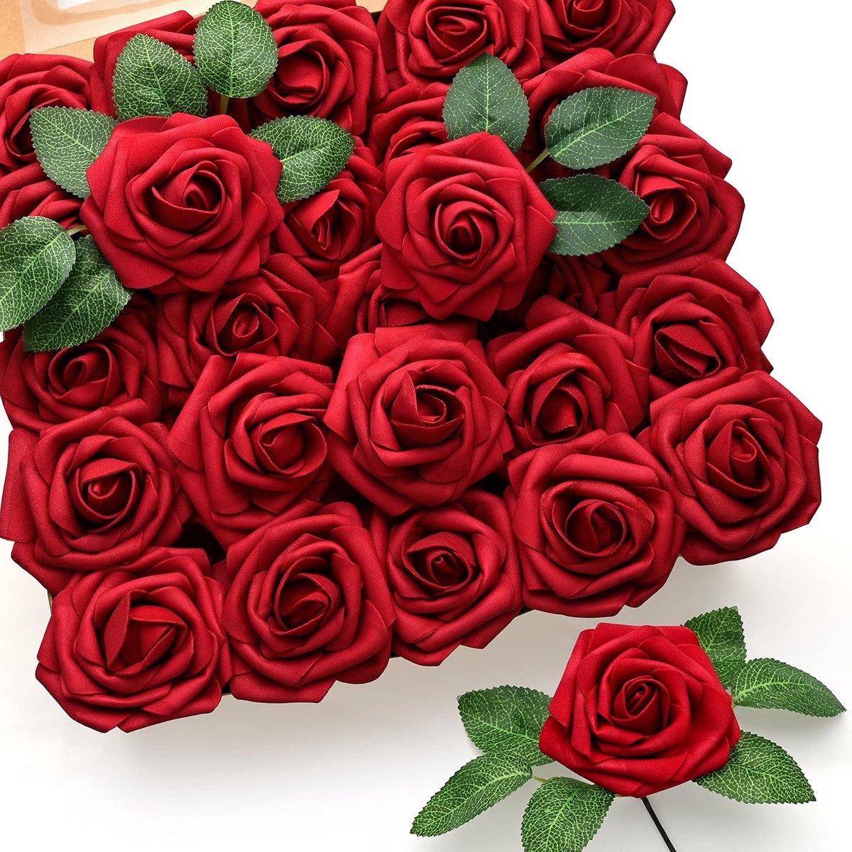 Kunstbloemen, donkerrode rozen echt aanraakschuim neprozen bulk met stam doe-het-zelf ambachtelijke bloemen voor bruiloft bruidsboeketten centerpieces arrangement feest
