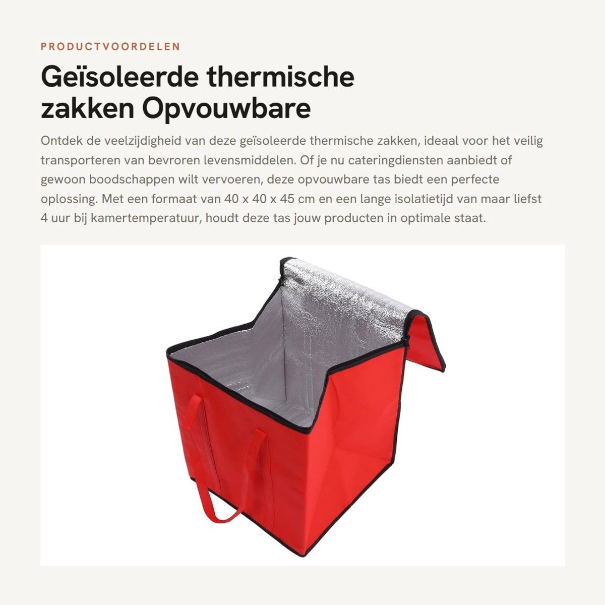 Dailygoods- Thermische Zak Grote Capaciteit - Isolerende Tas - Opvouwbaar - Vliesstof - Ritssluiting - Lange Isolatietijd - Koeltas