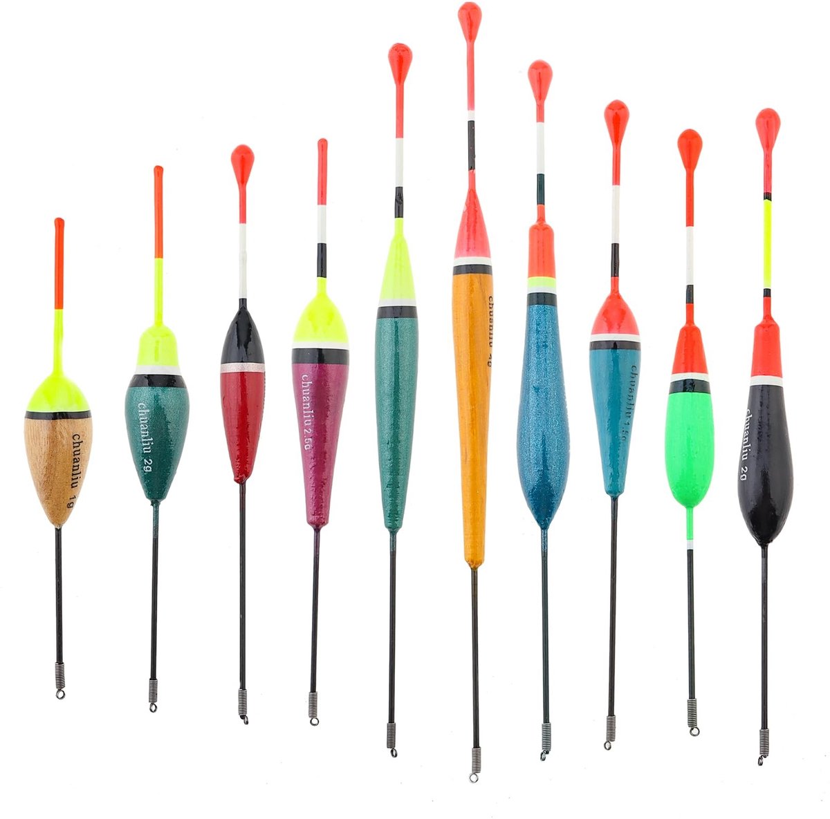 Dailygoods- Visdobbers 10 Stuks - Balsa Houten Dobbers - Drijvende Float - Kleurrijk - Vissen Bobber - Lange Staart - Vlotters