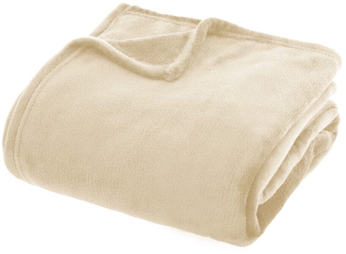 Plaid zachte deken van fleece, warm, voor bank, moderne kleuren, model: PLAID, zacht, 210 x 230 cm, beige