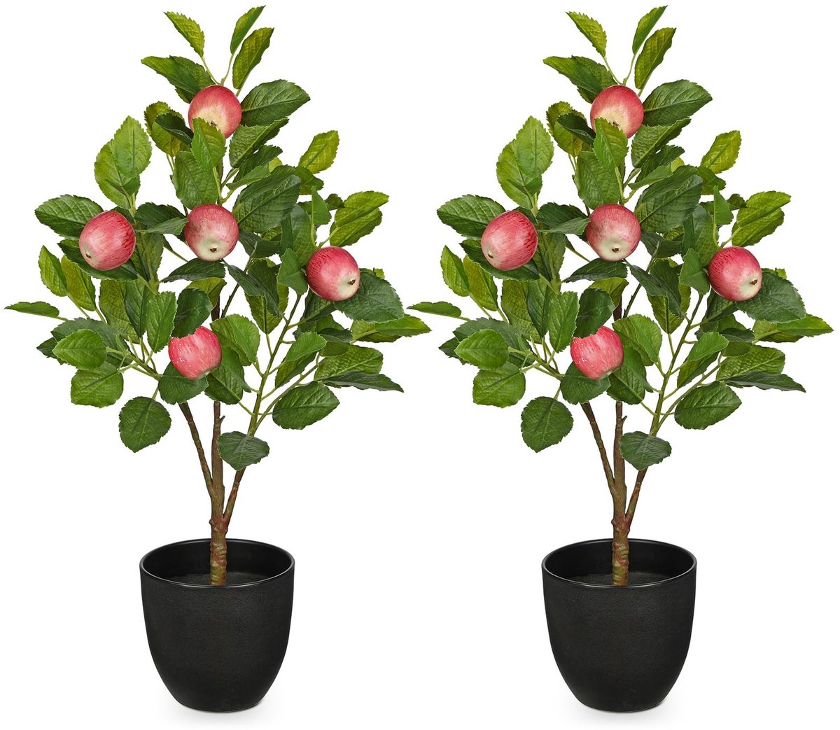 Dailygoods - Set van 2 60 cm kunstplanten, grote appelboom, kunstplant, appelboom, groot in pot, kunstboom voor binnen en buiten, moderne decoratie, badkamer, woonkamer, slaapkamer, balkon