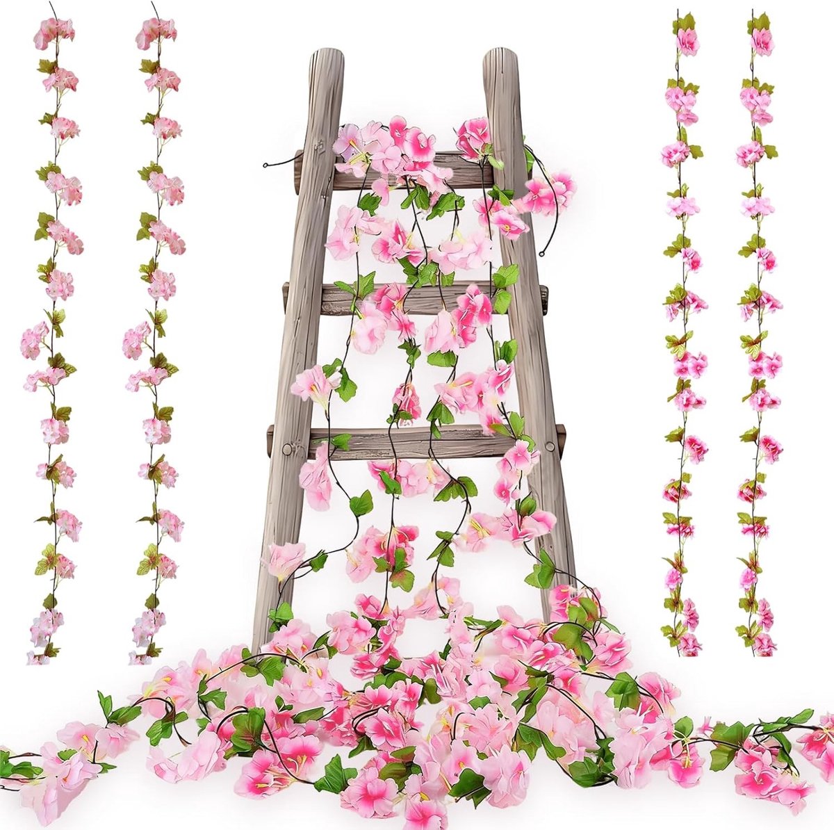 Decoratieve Kersenbloesem Krans met Kunstbloemen, Roze Versiering voor Bruiloften, Tuin en Balkon, Hangende Bloemengirlanden en Vines voor Tafel en Raam