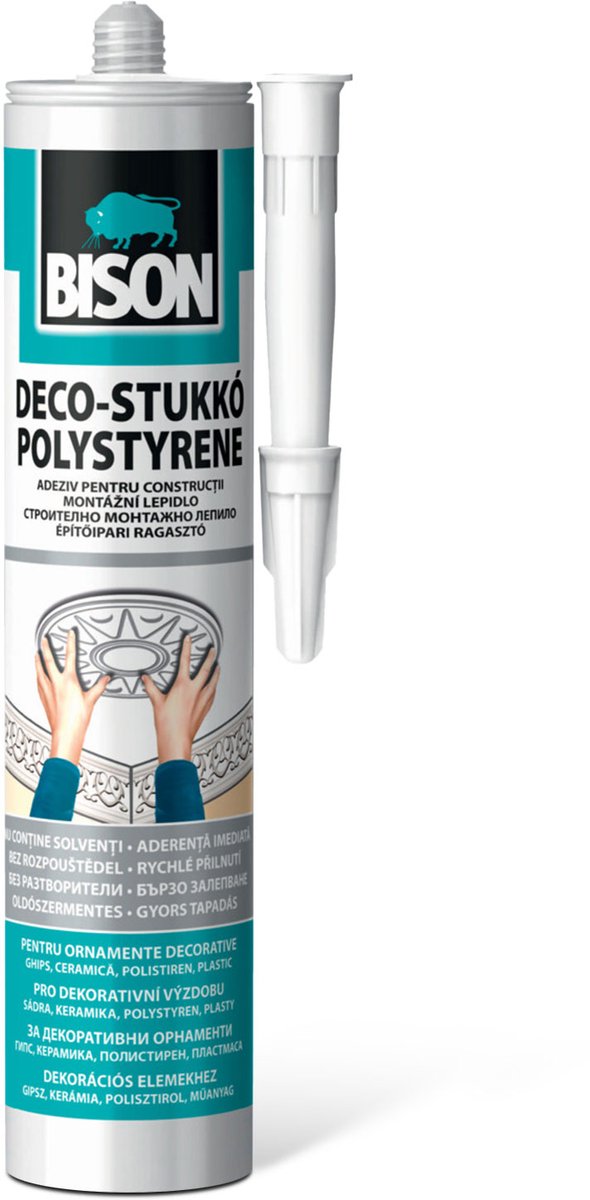 BISON Polystyreenlijm 470 g - Stuclijm - Montagekit Voor Sierlijsten, Plafondlijsten en EPS - Oplosmiddelvrij - Flexibele Montagekit - Cartridge [B28807]