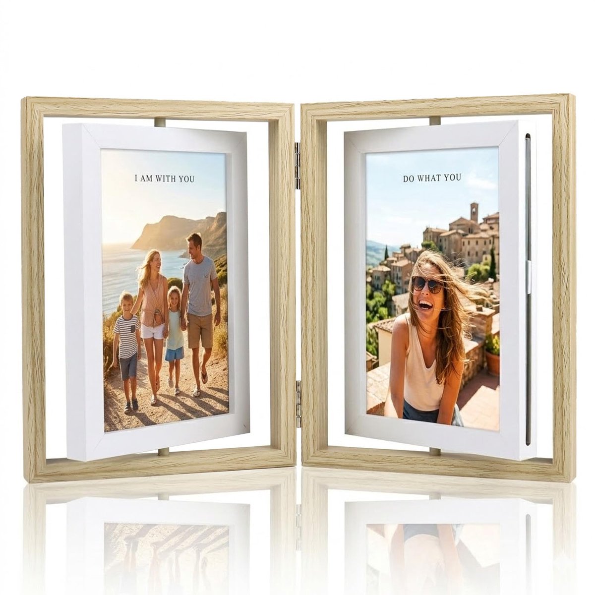 Fotolijst, 10 x 15 cm, Draaibaar 360° Fotoframe, Openklapbaar, Met Glas, 4 Foto's, Creatieve Fotolijst Voor Kantoor, Familie, Festival, Verjaardagscadeau, 29,5 x 19,5 x 2 cm