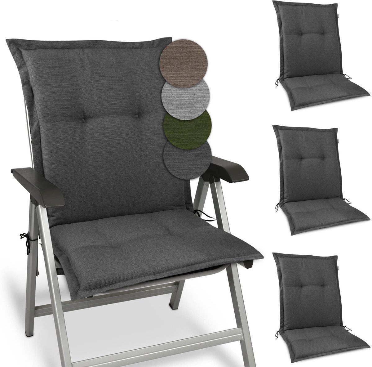HighLux NL Zitkussen voor Tuinstoel Lage Rug Kussen 105x50cm Antraciet - 4 Kussens voor Tuinmeubelen - 7 cm Dik - Made in EU - Lage Rug Tuinkussen
