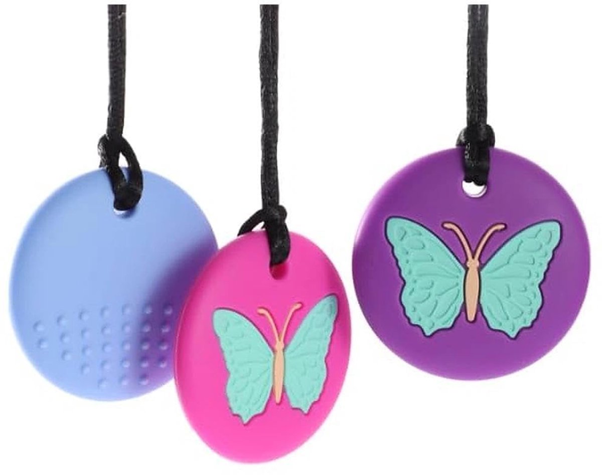 3 stuks kauwketting voor kinderen, sensorisch speelgoed, bijtring van siliconen, autisme, speelgoed, perfect voor jongens en meisjes met ADHD, bijtende vingernagels kauwen (vlinder)