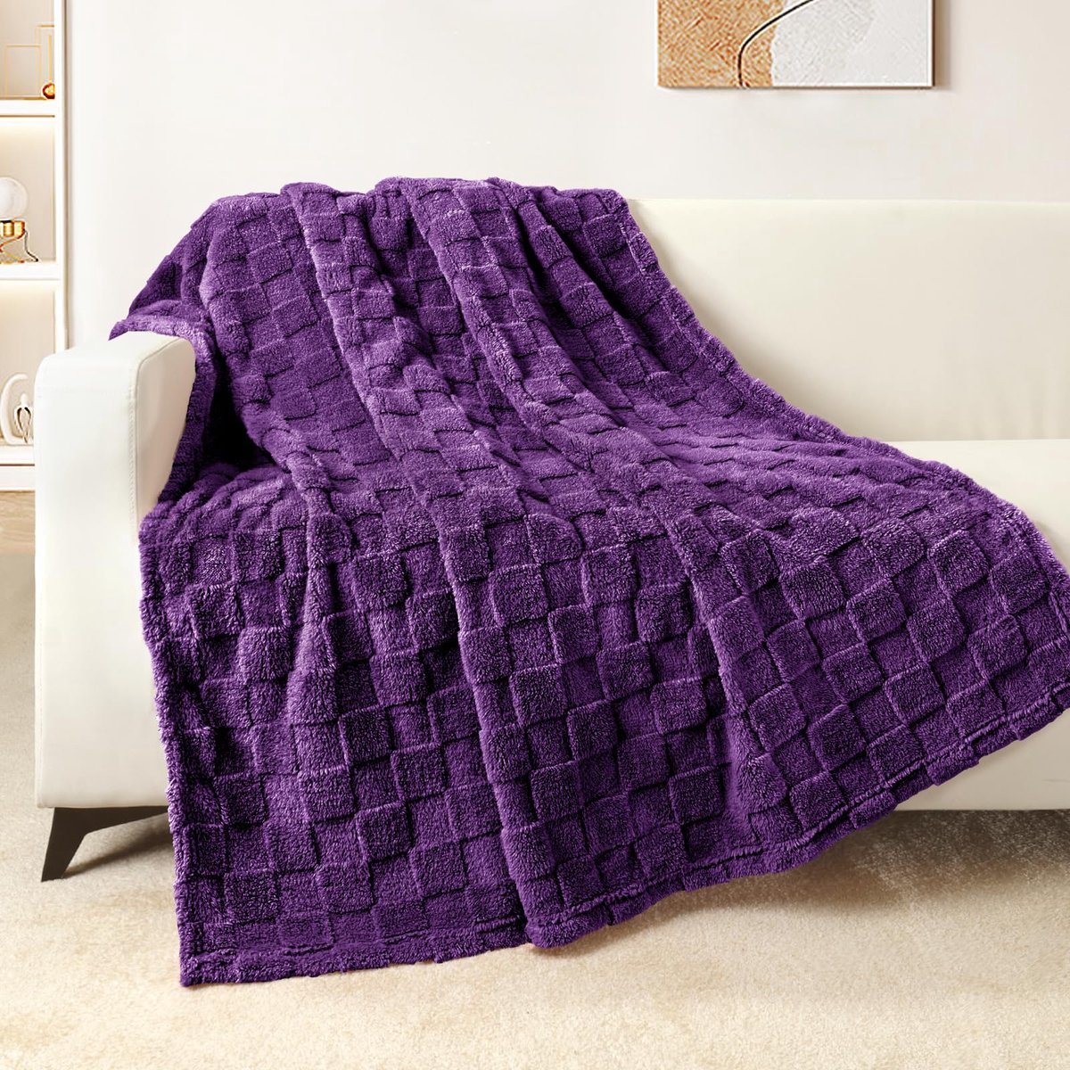 Mezcla Fleece deken voor op de bank, super zachte en warme lichtgewicht geruite dekens voor alle seizoenen, 127 x 152 cm, paars | Fleece deken met geruit ontwerp, lichtgewicht en ademend, sc — cadeau in Cadeau-ideeën - foto 7