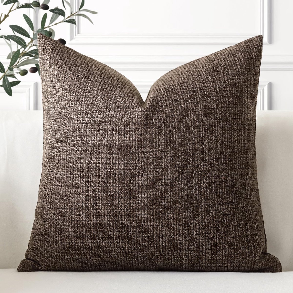 Kussenhoes van linnen, 1 stuk, pure kleur, voor huis, woonkamer, slaapkamer, interieurdecoratie (donkerbruin, 45 x 45 cm)