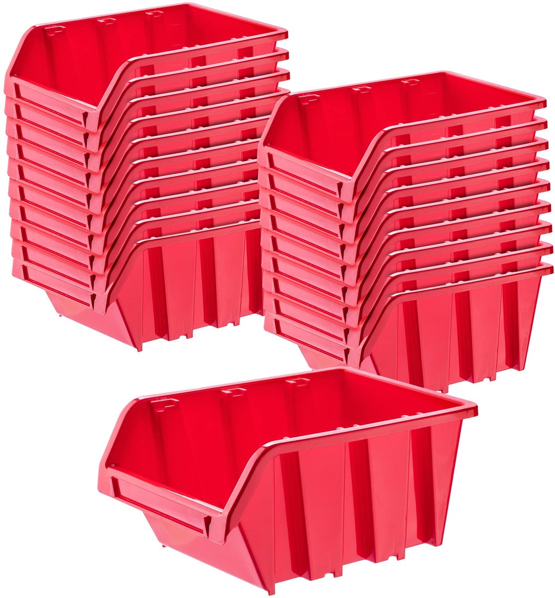 Workshop stapelkist, stapelbox van PP-kunststof, opbergbox in verschillende maten, opbergdozen voor gereedschapswand, opbergdoos, sorteerdoos (rood, 20 stuks, 390 x 240 mm)
