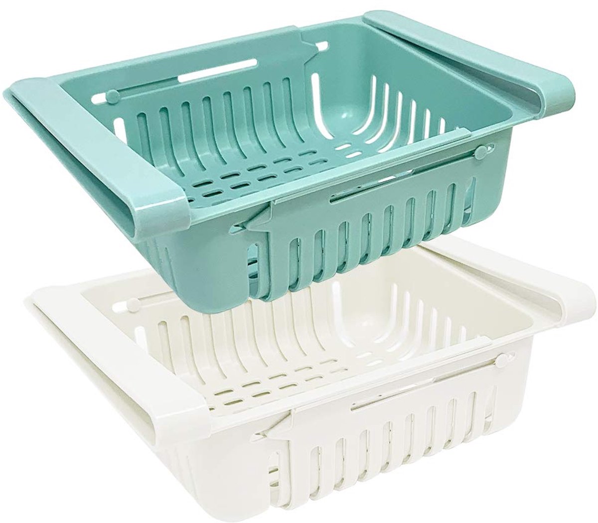 Opbergdoos, koelkast, 2 stuks, voor keuken en koelkast, intrekbaar, in 2 kleuren, blauw en wit