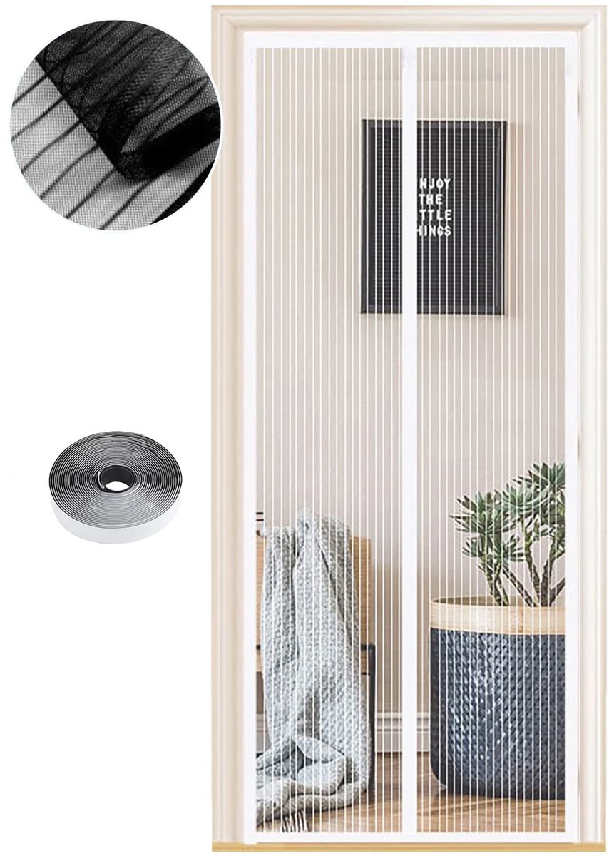 Magnetisch Vliegengaas 95x210 cm, Muggennet Hordeur voor Balkondeur, Kelderdeur, Terrasdeur, Automatisch Sluitend, Boren is Niet Nodig, Wit