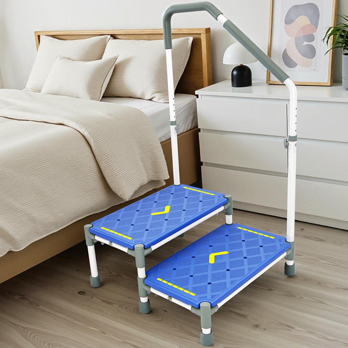 55cm treevlak – armleuningen in hoogte verstelbaar, tot 225 kg, nachtlichtstrips, antislip, voor hoge bedden, campers, keuken, badkamer en senioren