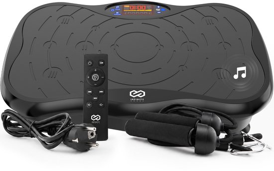 Infinity Goods Trilplaat Premium - Trilplaat Fitness - Inclusief Weerstandsbanden En Handvatten - Powerplate - 5 Tainingsprogramma’s - 99 Snelheidsniveaus - Bluetooth Muziek - Zwart