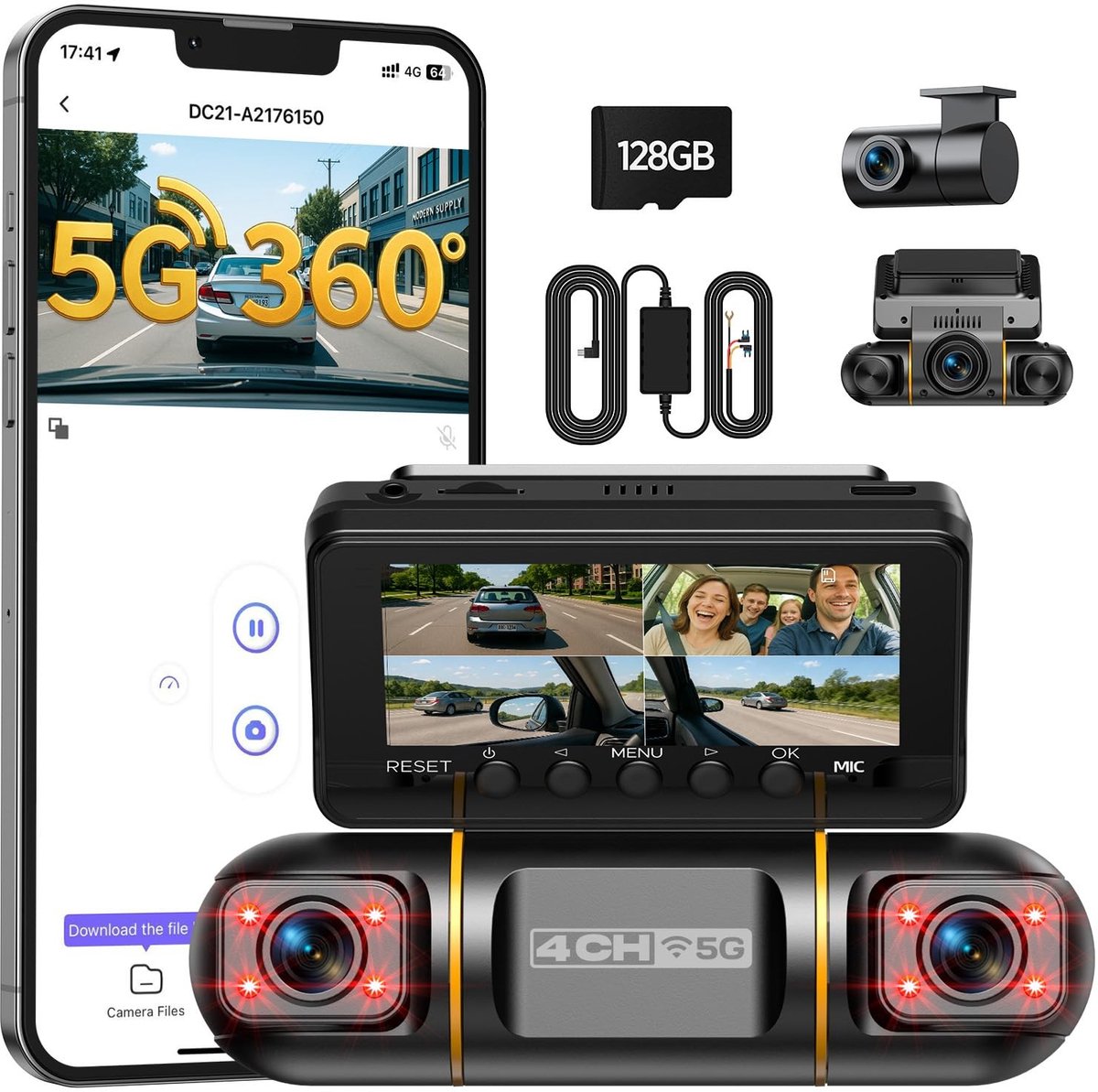 SolidKeus - 4-Kanaals Dashcam met 360 Graden Beveiliging