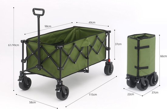 Handkar Groen - Boodschappenwagen Opvouwbaar - Dingen Vervoeren - 360 graden wielen - 180 Liter capaciteit - Groen — afbeelding 5