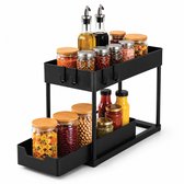 Caryota Keukenkast Organizer - Uitschuifbare Lade voor Gootsteenkast of Badkamer - Dubbellaags - Uitrekbaar - 39,7 x 22 x 35 cm - Kunststof - Zwart
