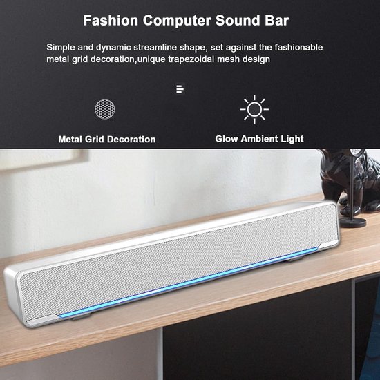 Stereo Soundbar - PC Luidspreker - Film & Muziek - 3D Geluid - 32 cm - Zwart — afbeelding 5