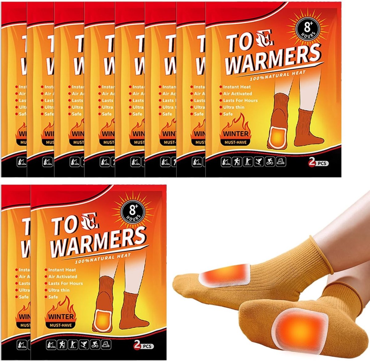 10 Paar Heats Patches voor de Voeten, Heet Patches voor 8 Uur Warmte, Ideaal voor Koude Dagen, Voetwarmers en Inlegzolen voor Schoenen