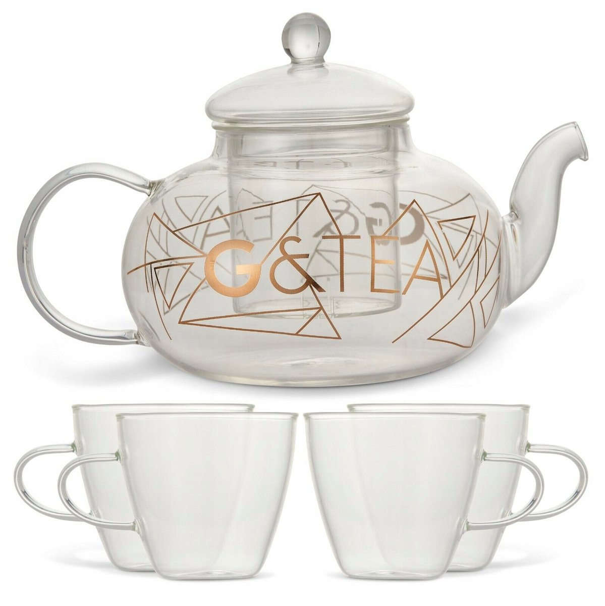 Glazen Theepot met Infuser & 4 Glazen - Luxe Cadeauset