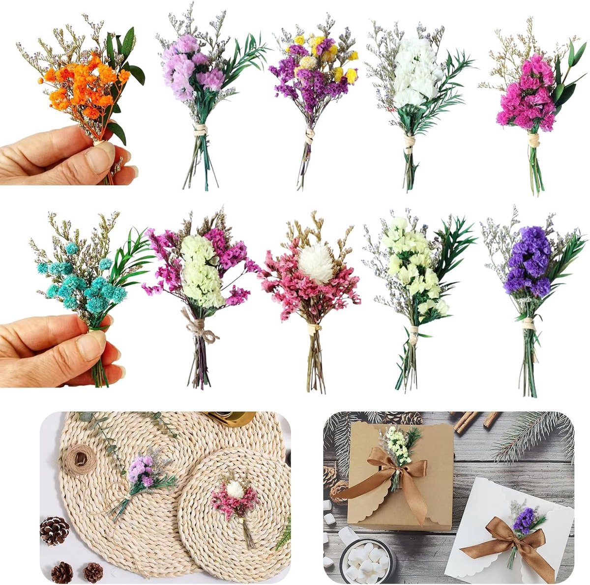 10 stuks gedroogde bloemen - decoratieve mini-gedroogde bloemen - kleine boeketten gedroogde bloemen - natuurlijke gedroogde bloemen - boeketten voor doe-het-zelf album - kaarsen - hars