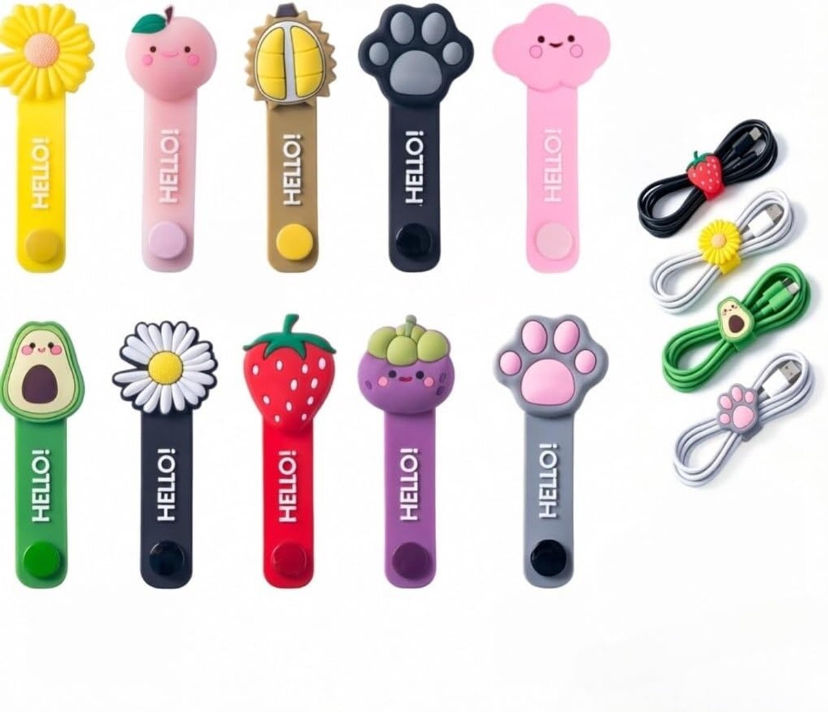 10 stuks kabel-organizers, herbruikbare kabelbinders van pvc, organizer voor opladers, koptelefoons en USB-kabels, kabelverzamelaar voor bureau en reizen