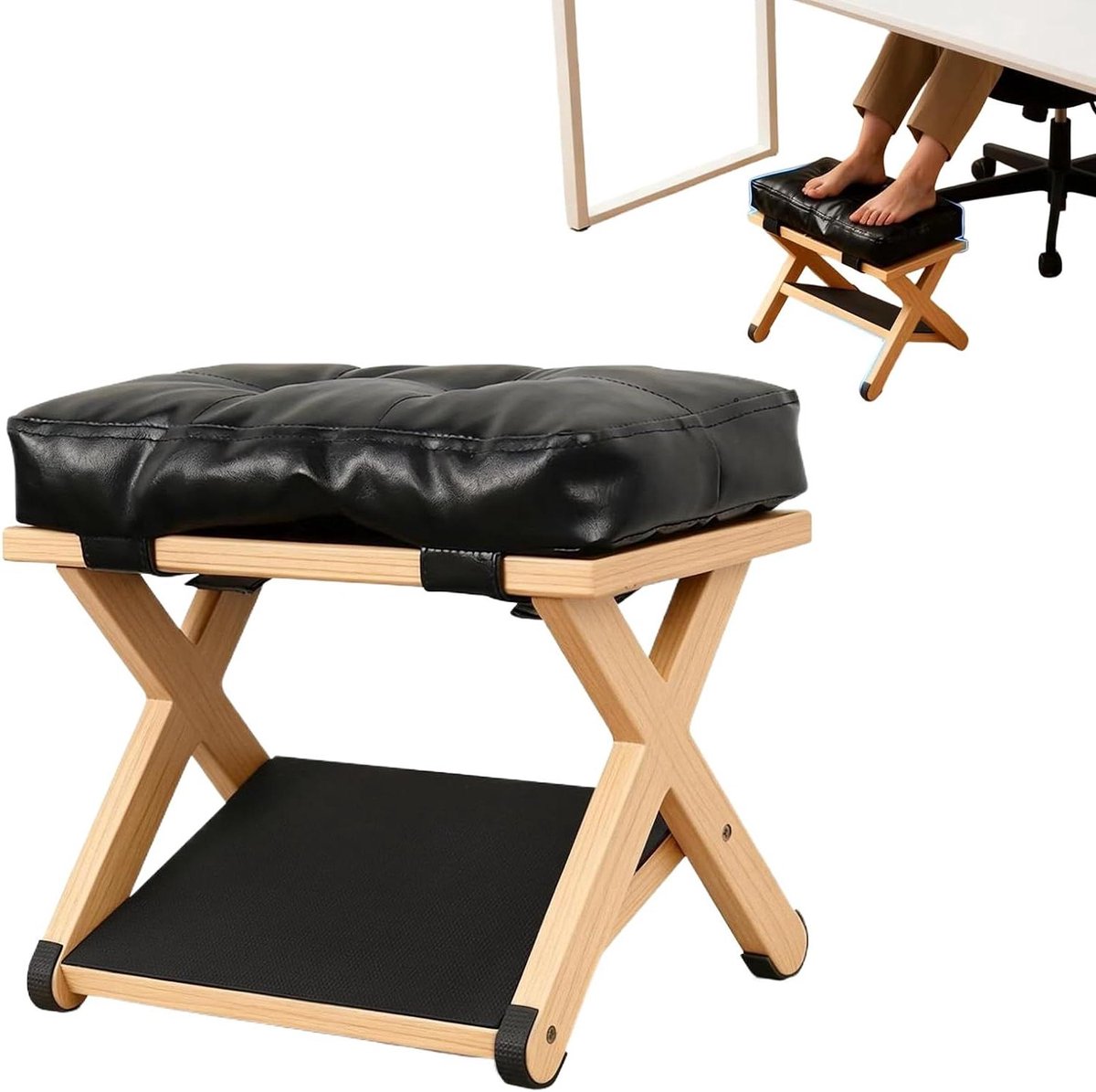 Houten Voetensteun - Bureau Voetenbankje - Comfortabel Zitten - Dubbele Laag - 33x269x23cm - Bruin