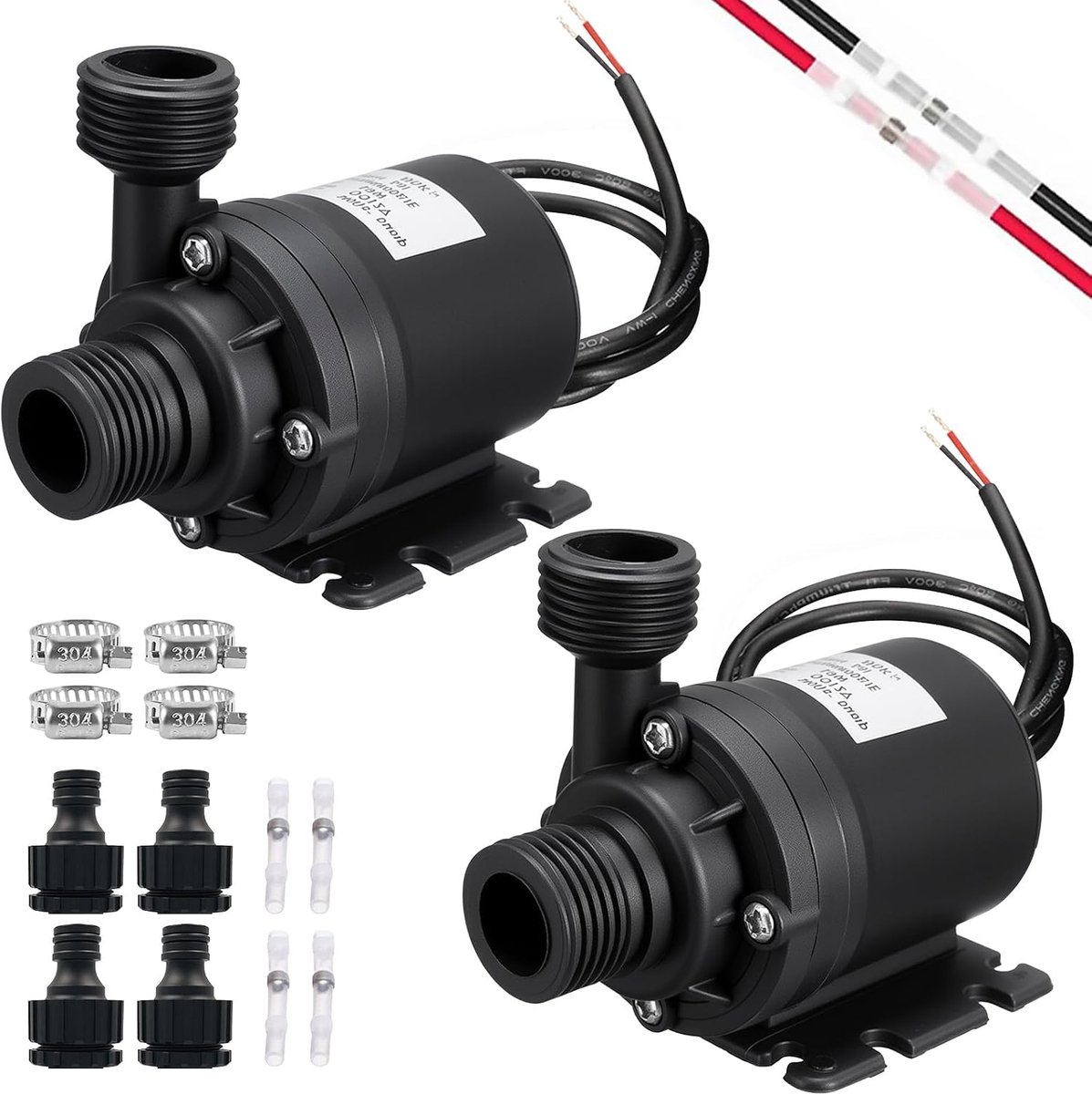 2 stuks waterpomp 12 V, dompelpomp, kleine borstelloze pomp, water wegpompen, 800 l/h 5 m, voor fonteinzwembad, aquarium, vistank, zonne-omloopsysteem, watercirculatiesysteem