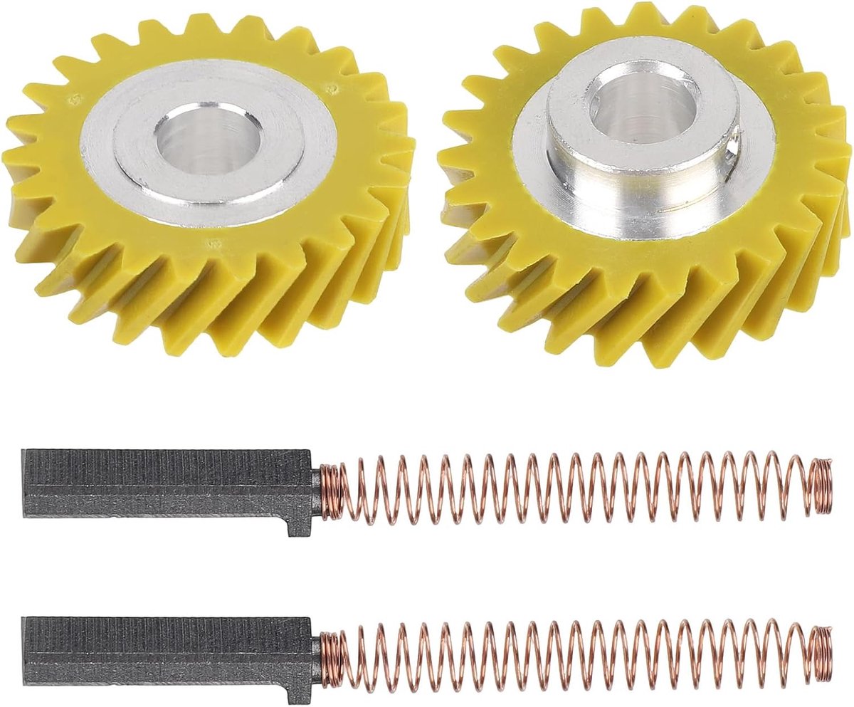 2st W10112253 Wormwiel en 2st W10380496 Koolborstels voor Standmixers KSM88RBQ2/KSM150/5K5SS Modellen, Mixer Vervangende Onderdelen Accessoires Vervangen OEM-Onderdelen 4162897 4169830