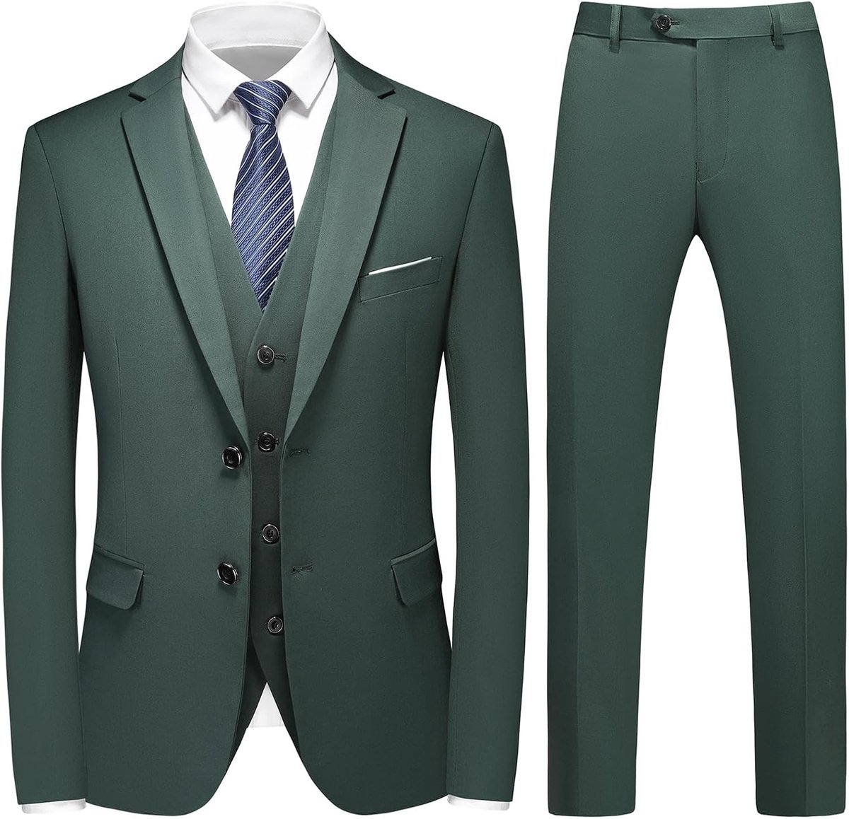 3-delig, slimfit, business, bruiloft, formeel, diner, twee knopen, smoking, pak voor mannen, klassieke blazer, vest, broek, set