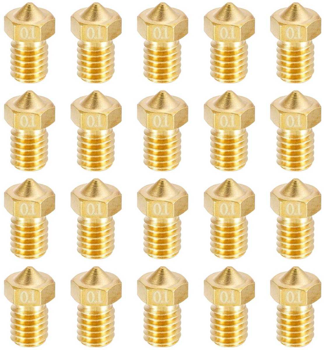 20 stuks 0,1 mm 3D-printer extruder sproeiers kop M6 schroefdraad 3D-printer sproeiers voor 1,75 mm extruderdruk messing