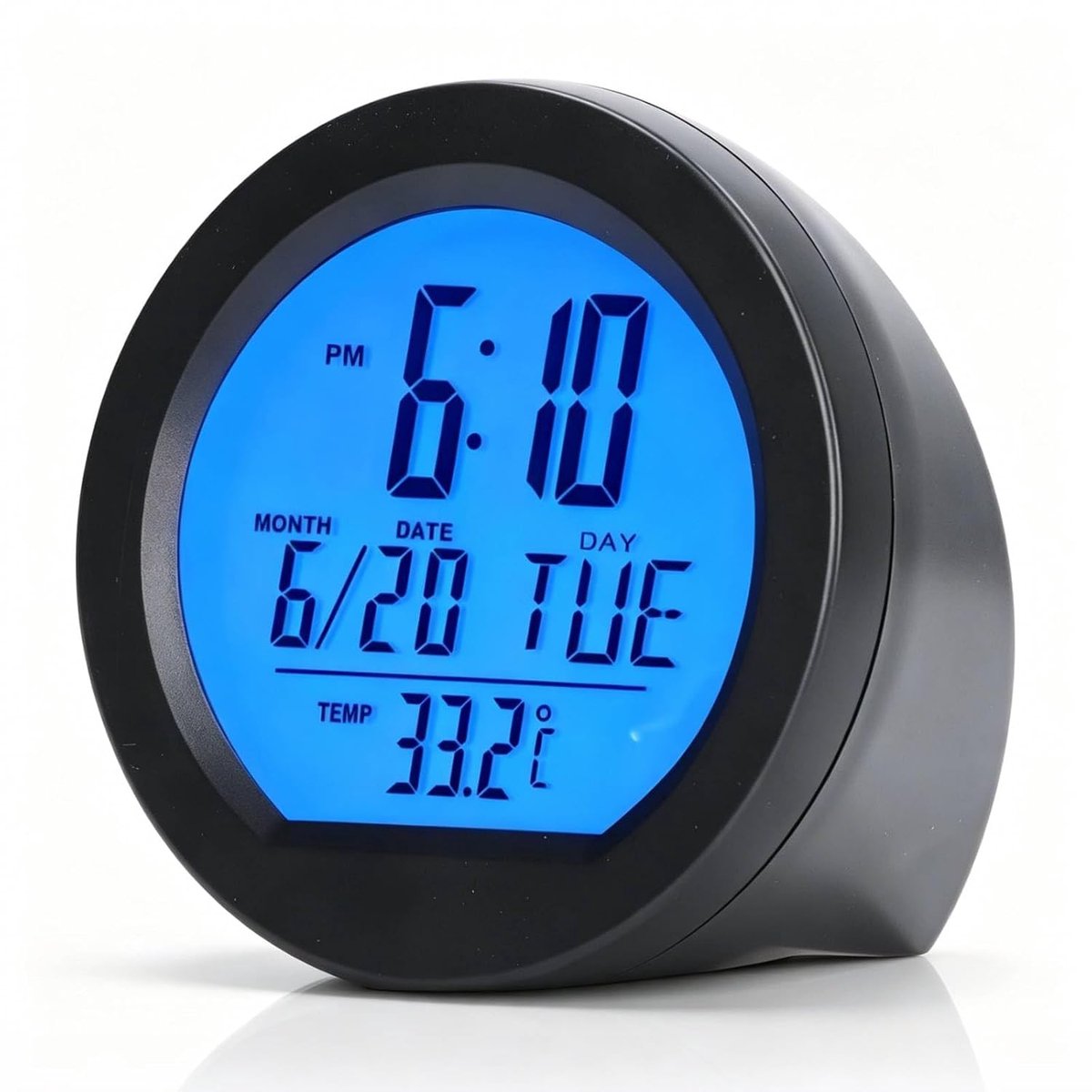 Auto-klokthermometer, 13 x 10 cm, auto-dashboardthermometer, werkt op zonne-energie, mini-auto-zonne-klok met groot lcd-display, voor thuis, auto, kantoor, hotel