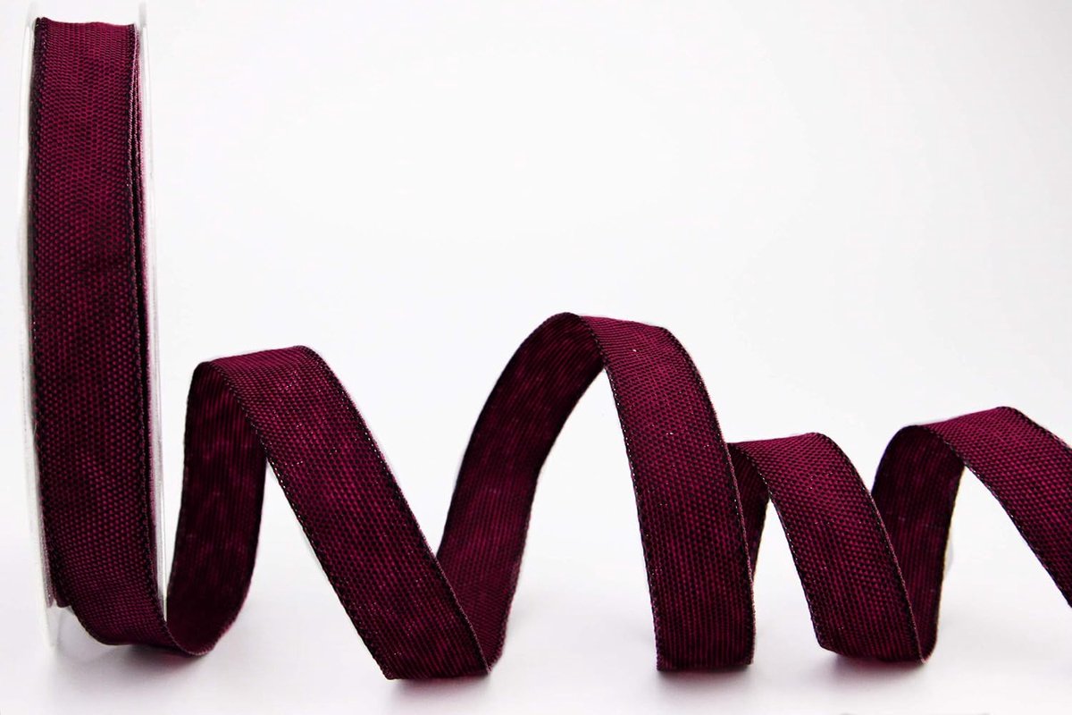 20 m x 15 mm (rol), stoffen lint, JAMIE FUCHSIA (154), decoratielint met draadranden, licht linnenlook, taftlint, grof geweven, knutselen, lint, geschenklint, decoratie, Noord-stijl, elegant
