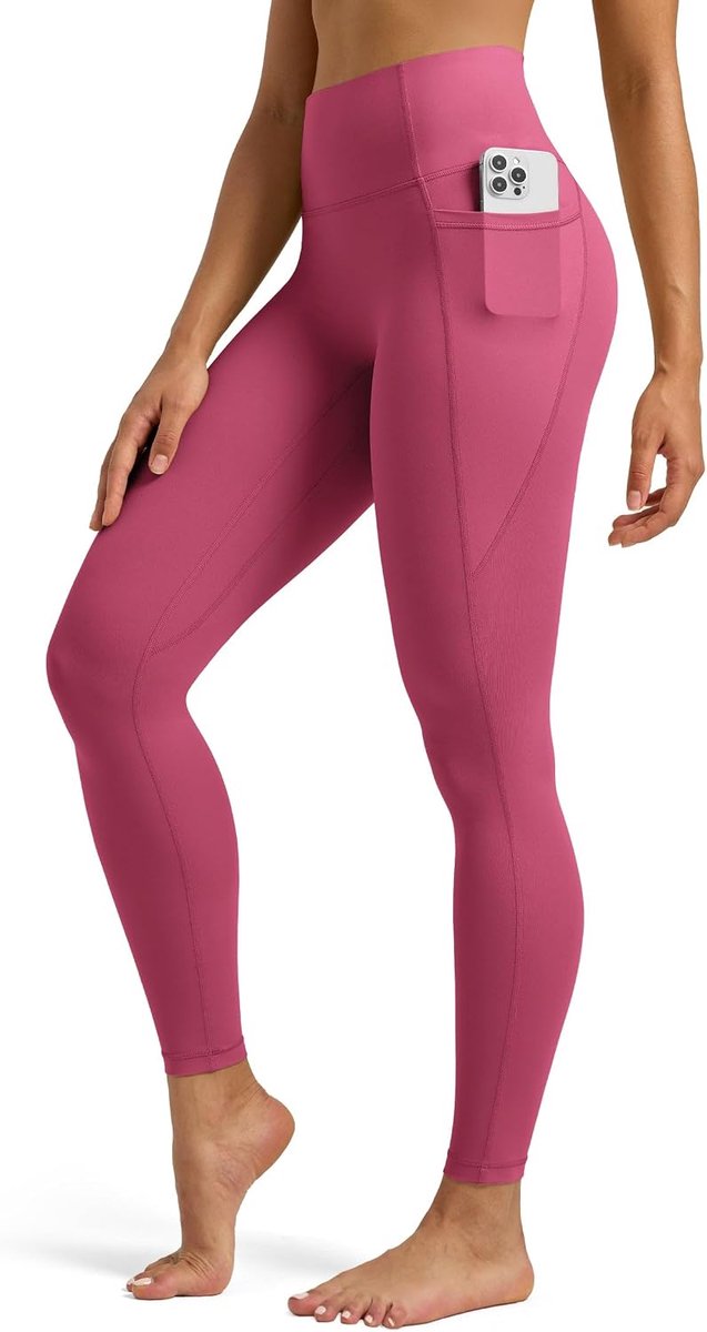 Sportlegging voor dames, sportbroek met zakken, yogabroek, gym, leggings, ondoorzichtig, hoge taille, lange loopbroek, workout, 64 cm/71 cm