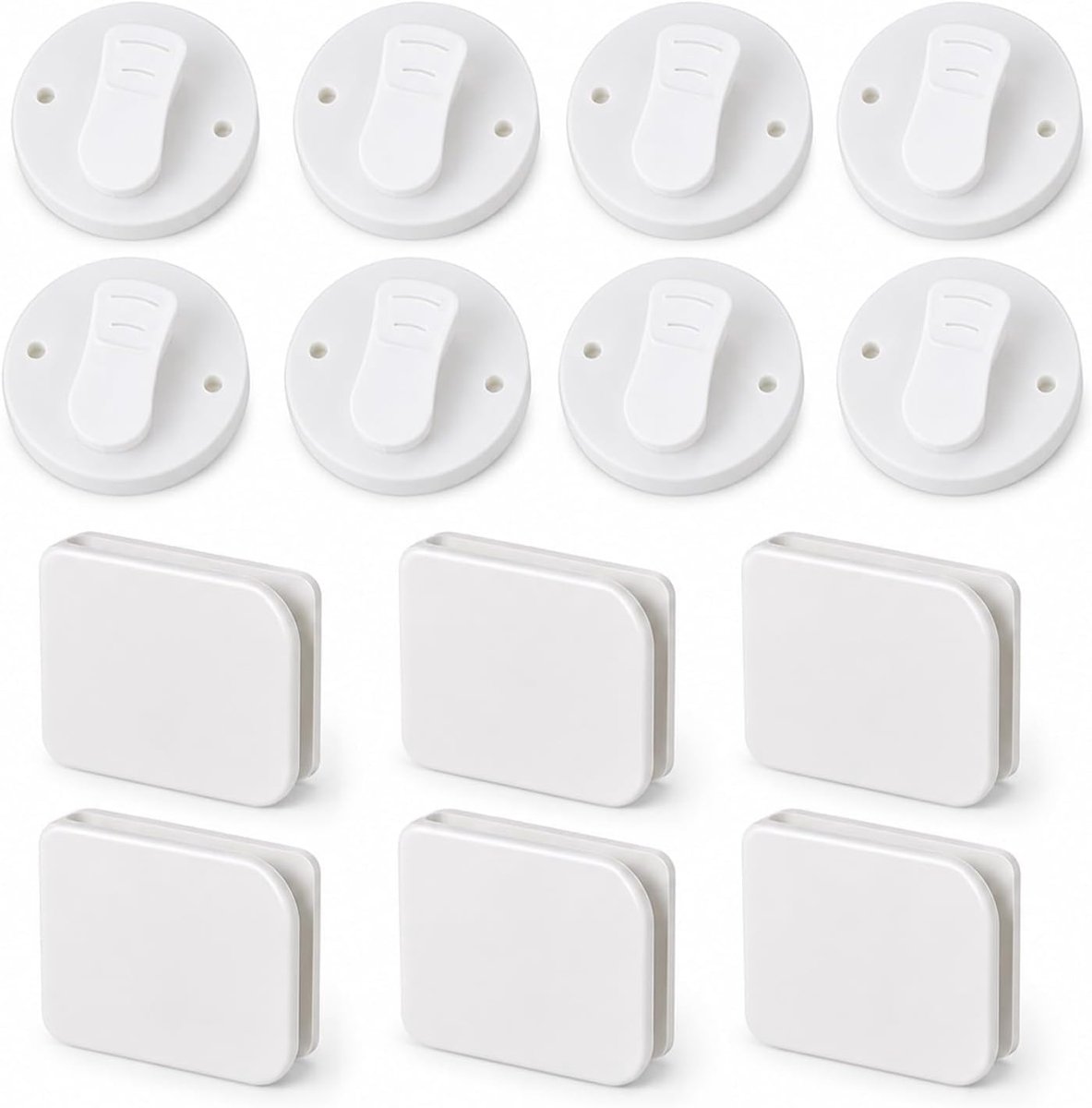 14 Stuks Douchegordijnclips, Zelfklevende Houders en Spatbeschermingsclips | Zelfklevend ABS voor Minder Spatwater, 6 Vierkante en 8 Ronde Clips van 5-5,5 cm, Wit, voor Badkamer, Douche en Camper